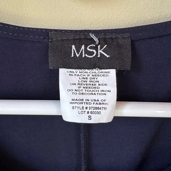 MSK Navy Dress with Floral Puff Sleeves Size S - Picture 8 of 8